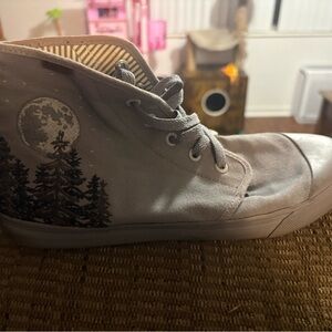 BANGS Gray High-Top Canvas Sneakers with Forest Moon Graphic